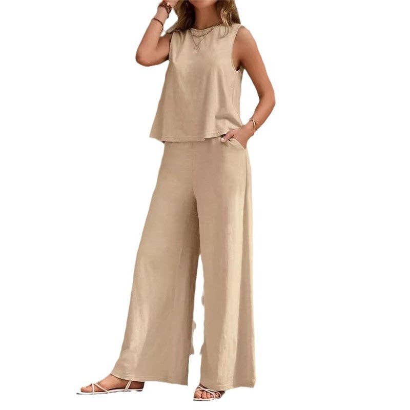 Cozy Loose Fit Sleeveless Top And Long Pants Set