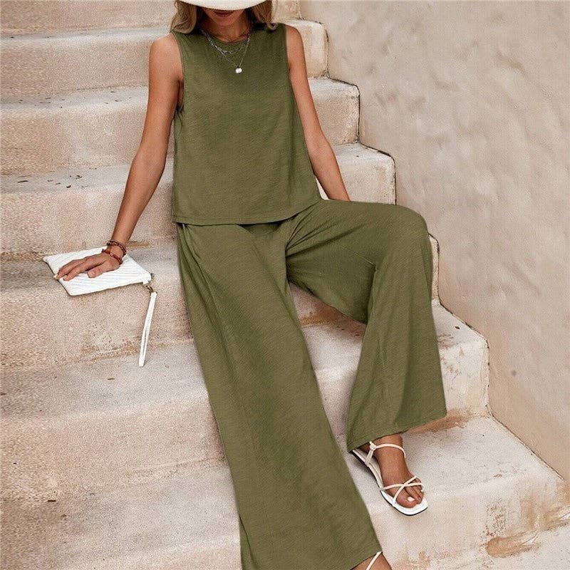 Cozy Loose Fit Sleeveless Top And Long Pants Set