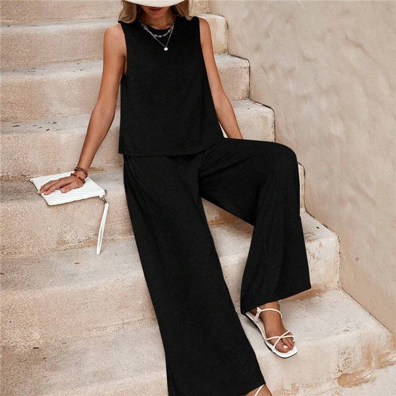 Cozy Loose Fit Sleeveless Top And Long Pants Set