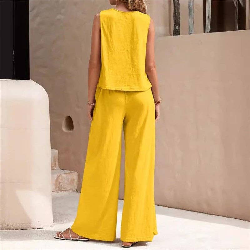 Cozy Loose Fit Sleeveless Top And Long Pants Set